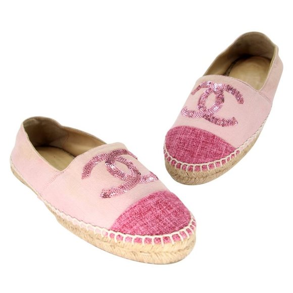 Chanel Espadrille 39 Velvet Fabric Cc Sequin Cap-toe Flats CC-S0207P-C025 - Picture 1 of 12